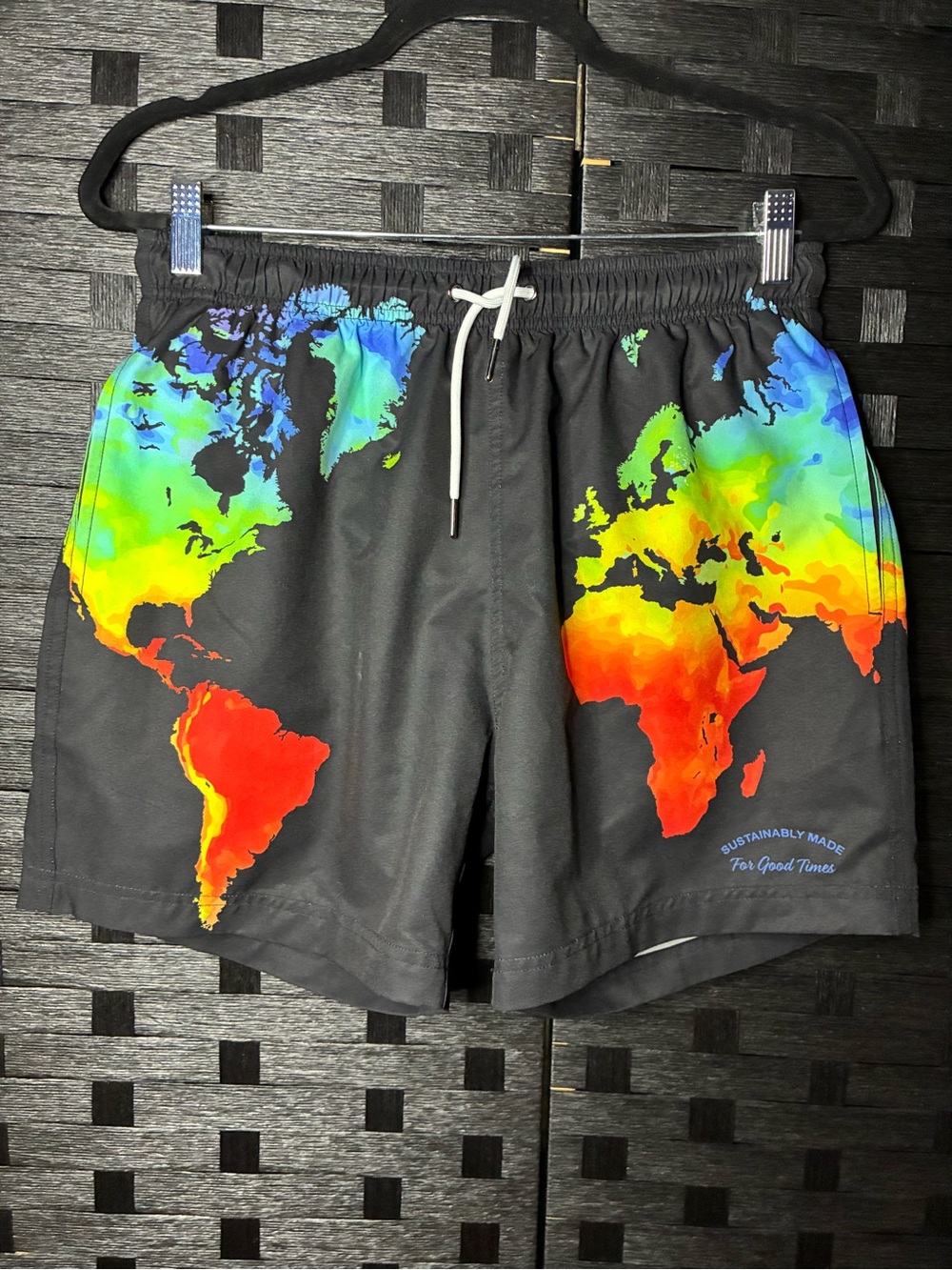 Mavrans Black Swim Shorts with Colorful Map Accent